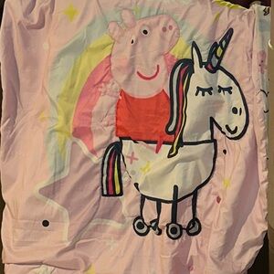 Peppa Pig Pink and Red Unicorn toddler sized comforter and a fleece blanket